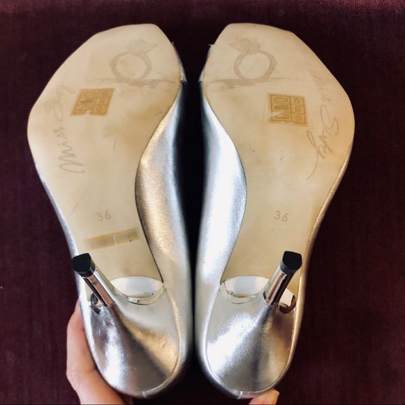 EUC Miss Sixty Silver Peep-Toe Buckle Heels - Picture 6 of 8